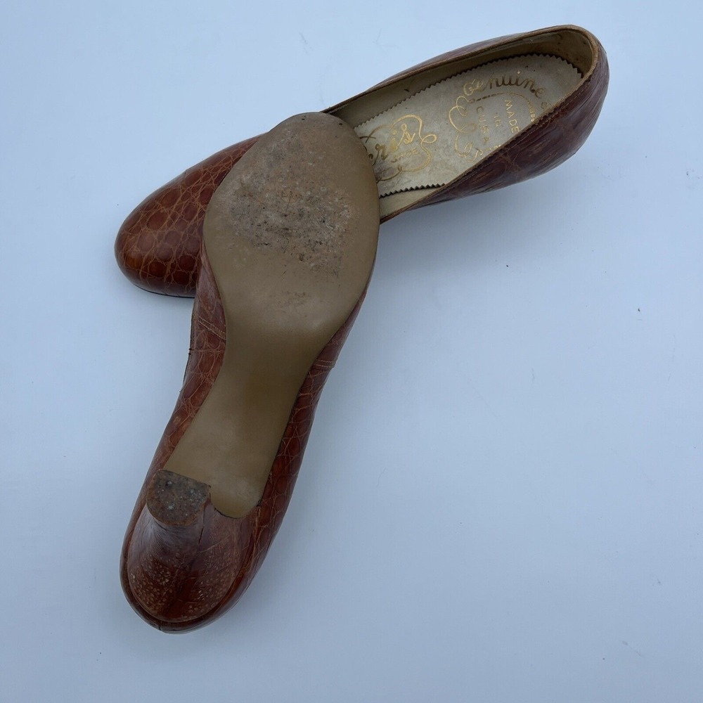 Vintage Geri's GENUINE ALLIGATOR HONEY BROWN 3" High Heel Women's Shoe Sz 9 - Picture 16 of 16